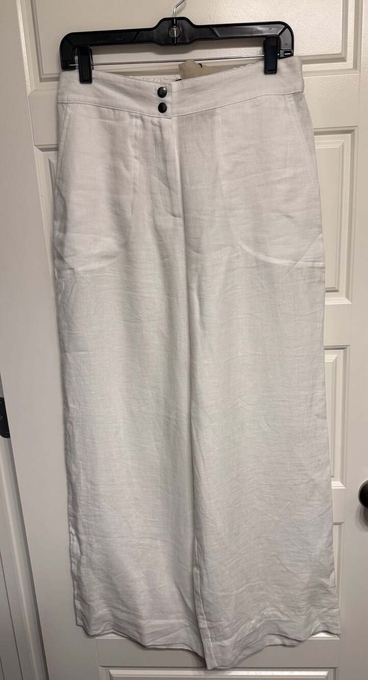 MagicLinen Wide Leg Linen Pants Banff White Medium - Picture 3 of 8